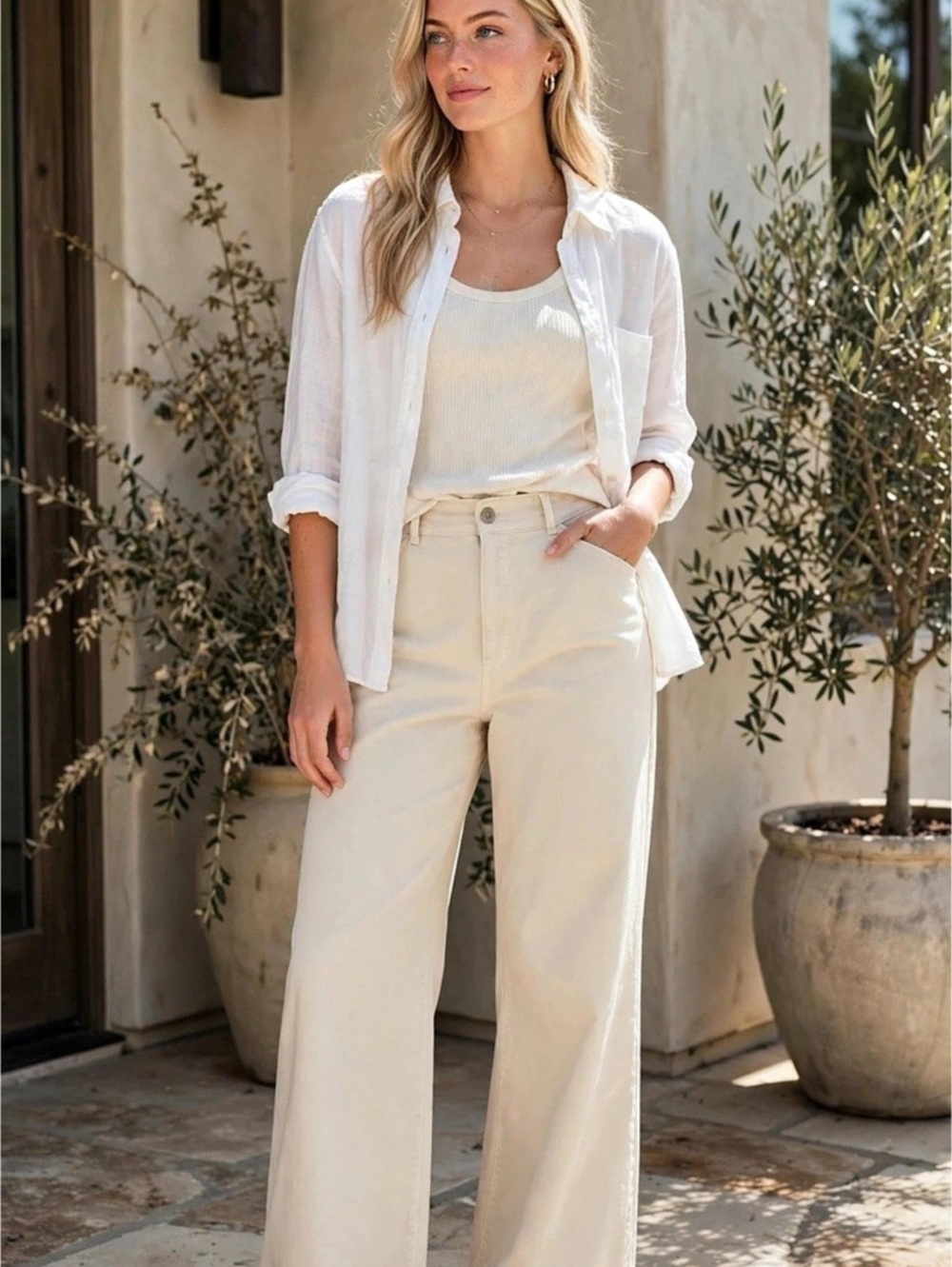 Ann Taylor The Trouser Wide Leg Cotton Pants in White Size 14
